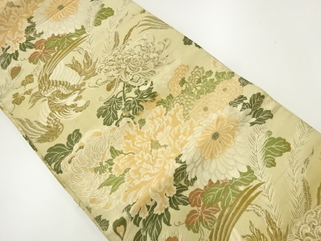 JAPANESE KIMONO / ANTIQUE MARU OBI / WOVEN KIKU & PHOENIX